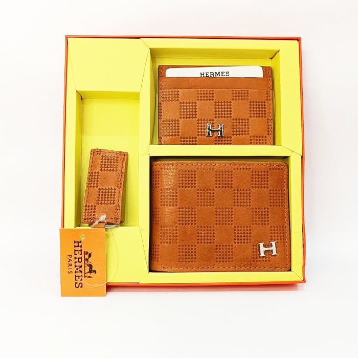 HERMES-Inspired Premium Men Wallet, Card Holder & Keychain Gift Set