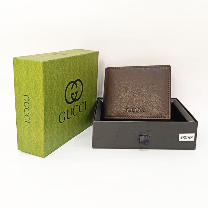 Gucci Men Brown Leather Bi-Fold Wallet with Gift Box