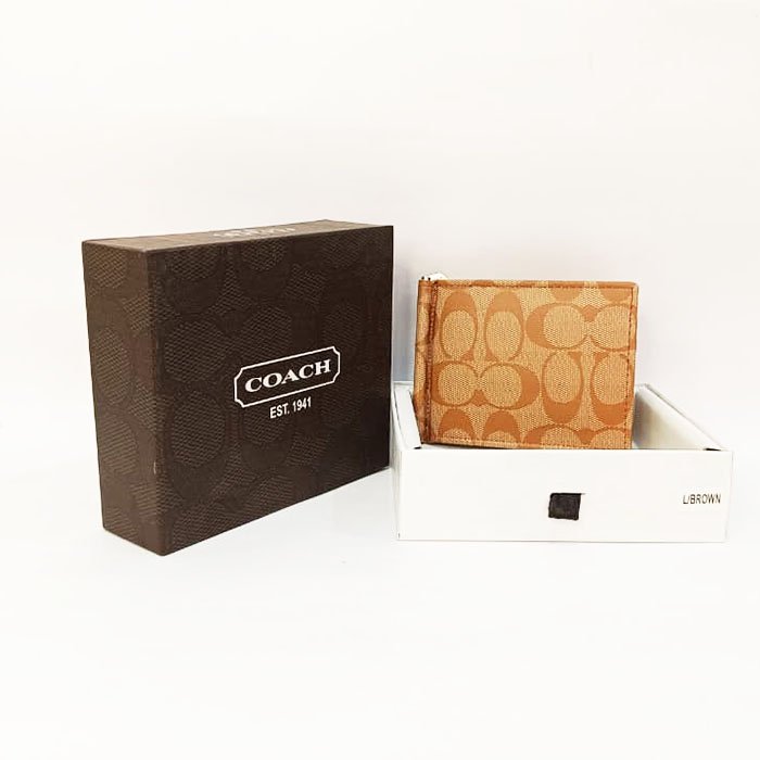 Coach Signature Pattern Bifold Wallet – Brown/Tan