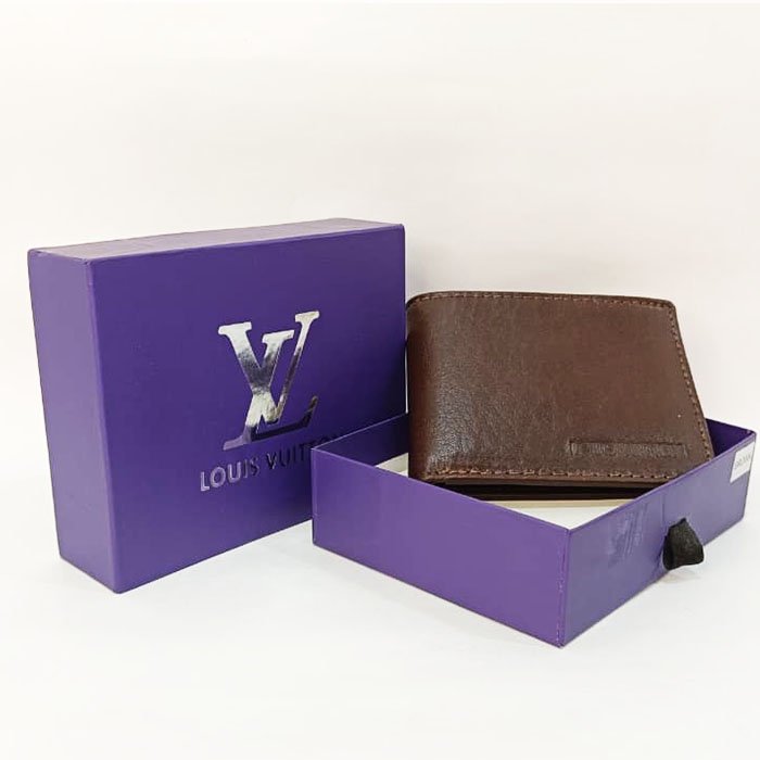 LOUIS VUITTON Premium Brown Leather Men Wallet with Gift Box