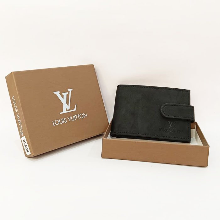 Louis Vuitton Luxury Black Leather Wallet with Box – Classic Men Bi-Fold Wallet