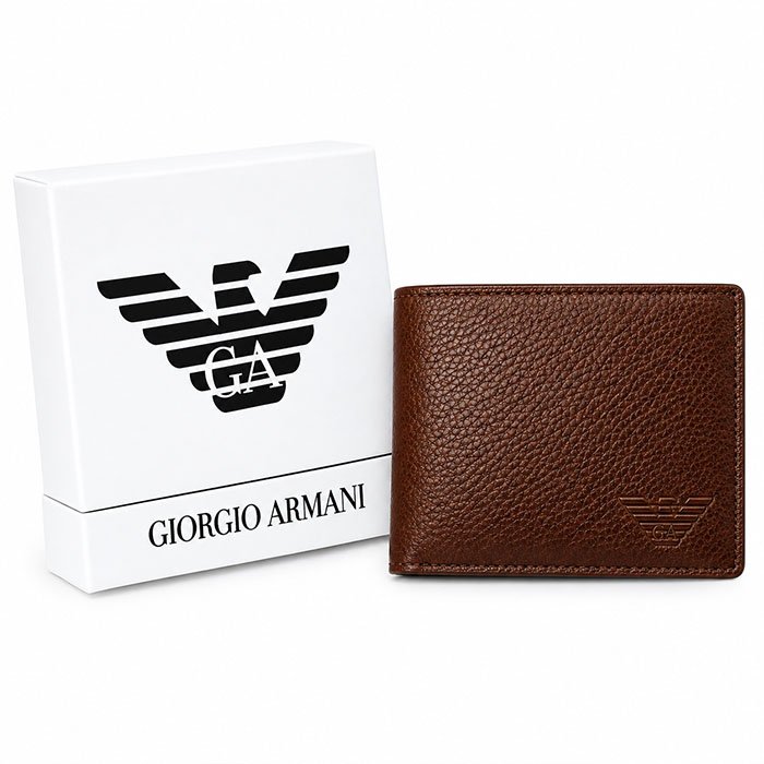 Giorgio Armani Brown Leather Bifold Wallet for Men